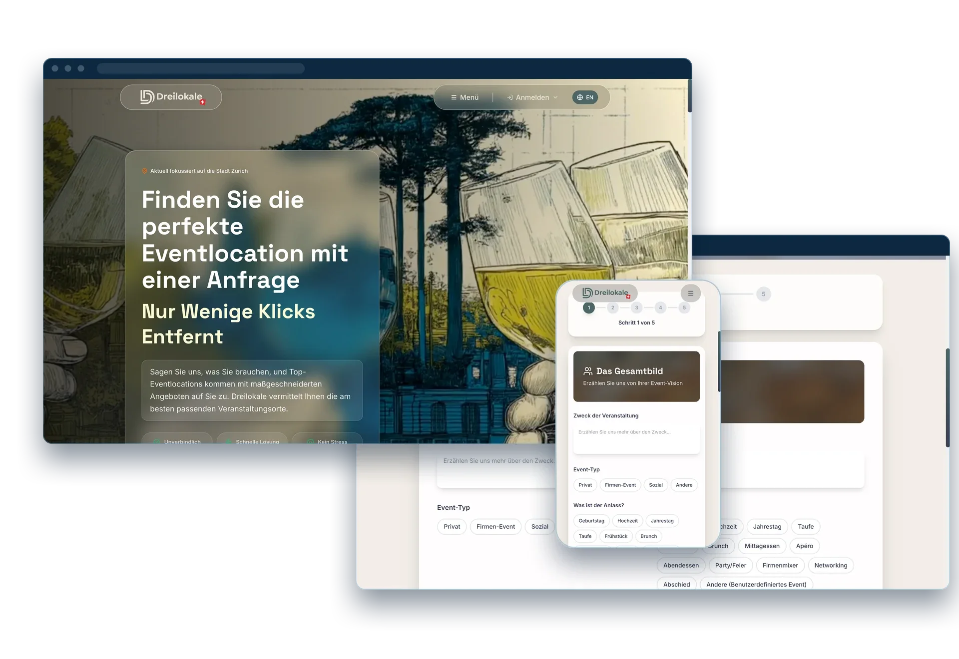 Composite of captures from an earlier version of the Dreilokale website
