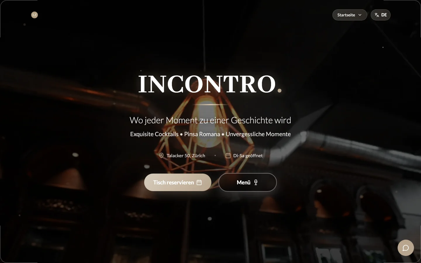 Incontro Bar website, homepage with the reservation and menu buttons, public capture of 12 October 2026